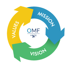 infographic showing a circle with vision, values and mission