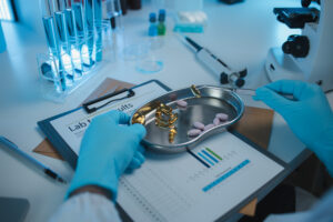 a scientist is testing various pills in order to improve their quality an effectiveness in the laboratory, a chemist is testing the chemistry of various pill capsules in a medicine laboratory